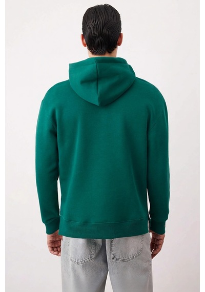 Benerly Erkek Kapüşonlu Fermuarlı Düşük Kol Uzun Kollu Kalıp Sweatshirt F Zümrüt