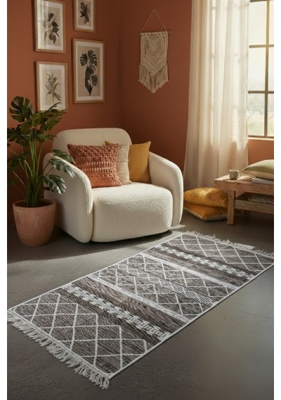 Bohem Geometrik Desen Makinede Yıkanabilir Kilim Çift Taraflı Pratik Ve Günlük Kullanıma Uygun Kilim Renkli