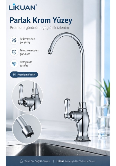 Ncp9053cp Nsf Uyumlu Krom Ro Su Arıtma Musluğu 12 Kavisli Premium Musluk Gümüş