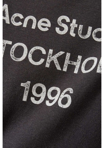 Acne Studios 1996 Logo Baskılı Tişört - Pamuk Karışımı - Oversize Kesim & Yıpranmış Detaylar Siyah