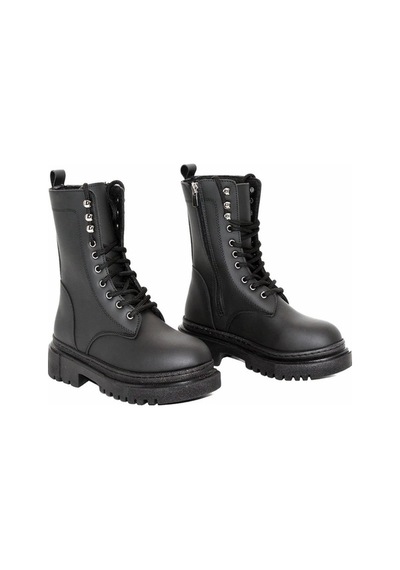 Mergenshoes B308 Siyah Fermuarlı Bağcıklı Kadın Bot Siyah