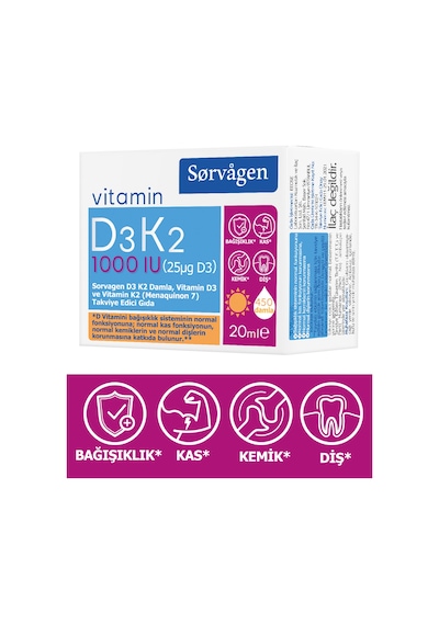 Sorvagen Vitamin D3K2 Damla 20 Ml (1000 IU)