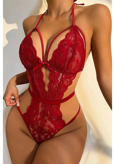 Angbutik Kadın Şık Kırmızı Dantelli Babydoll Gecelik Tm1302