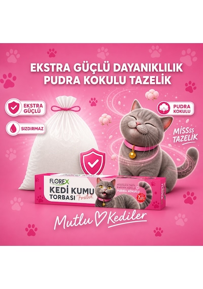 Florex Kedi Kumu Torbası Pudra Kokulu 7'li Paket