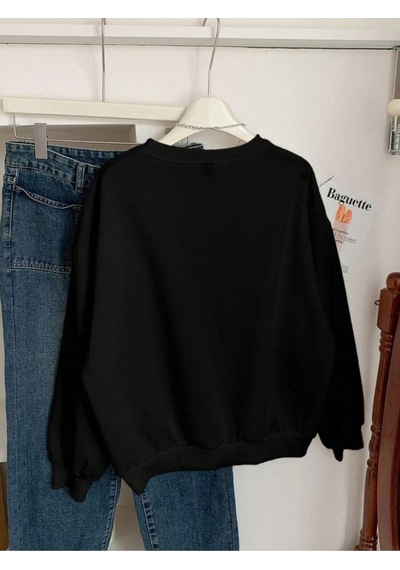 Uyguntarz Unisex Yildizlar Baskılı Oversize Sıfır Yaka siyah