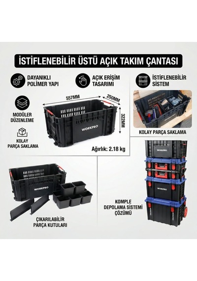 Tr Wp283028 Profesyonel Takım Çantası, 46l, 55.7x32.2x25cm, Pp Malzeme, Üstü Açık, 25kg Taşıma Kapasiteli Genel