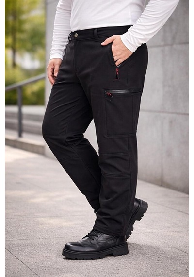 Vatan Tekstil Büyük Beden Erkek Softshell Pantolon Su İtici Rüzgar Geçirmez Siyah
