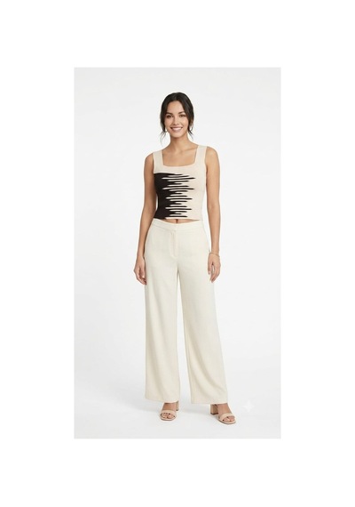 Onno Style Women Kare Yaka Kolsuz Askılı Kadın Bluz Krem - Siyah