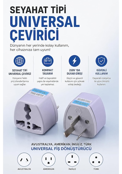 Seyahat Tipi Universal Çevirici Priz Kompakt Tasarım 250v 10a Duvar Girişi Avustralya, Amerikan İngiliz Türk Universal Fiş Dönüştürücü Adaptör 1 Adet Çok Renkli Seyahat Tipi Universal Çevirici Priz Kompakt Tasarım 250v 10a Duvar Girişi Avustralya, Amerikan İngiliz Türk Universal Fiş Dönüştürücü Adaptör 1 Adet Çok Renkli