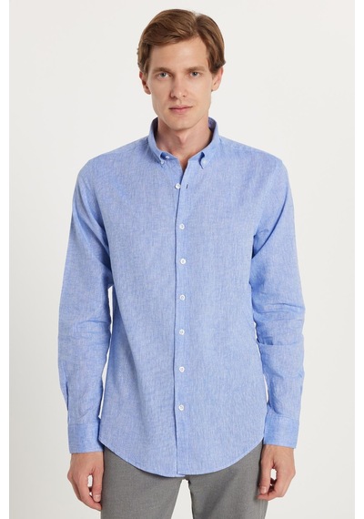 Tudors Erkek Slim Fit Dar Kesim Uzun Kollu Keten Premium Seri Düğmeli Yaka Spor Mavi Gömlek-35354 Mavi Tudors Erkek Slim Fit Dar Kesim Uzun Kollu Keten Premium Seri Düğmeli Yaka Spor Mavi Gömlek-35354 Mavi