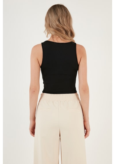 Lela Fitilli Super Crop Örme Bayan Atlet 5865554 Siyah