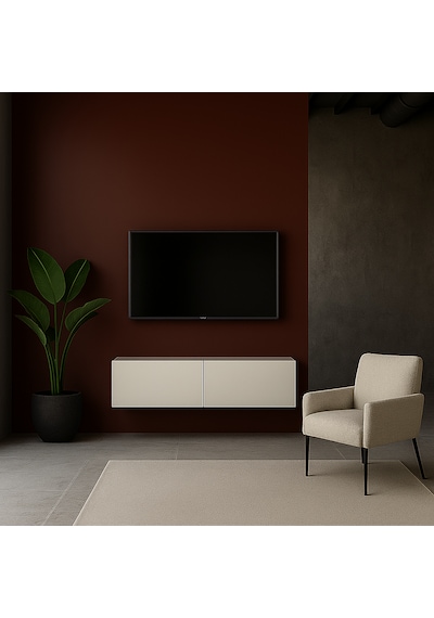 Mac Dizayn Fasalis 140 Cm Beyaz Parlak Tv Ünitesi Modern Minimal Tasarım Parlak Beyaz