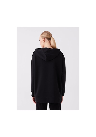 LC Waikiki Lcwaıkıkı Basic Siyah Baskılı Uzun Kollu Oversize Kadın Hoodie Black