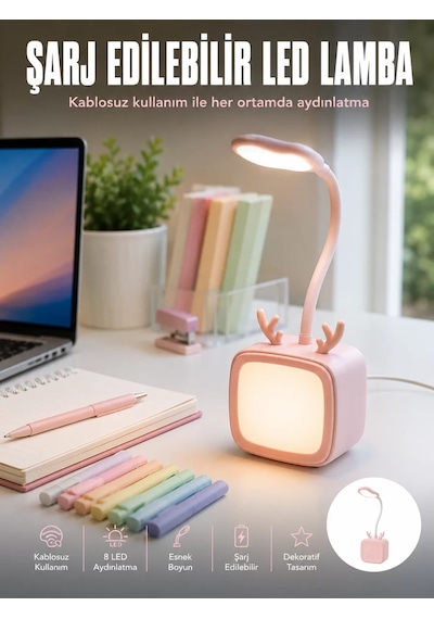 Esnek Gövdeli Led Masa Lambası Taşınabilir Gece Aydınlatması Mh-hs2387-0804 Pembe