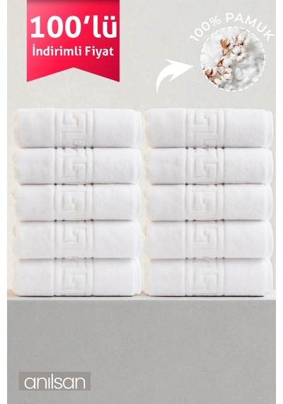 100'lü Greek Beyaz Banyo Havlusu - 70x140 Cm, 490 Gr, %100pamuk, Spa Ve Otel Havlusu 10 Adet Beyaz