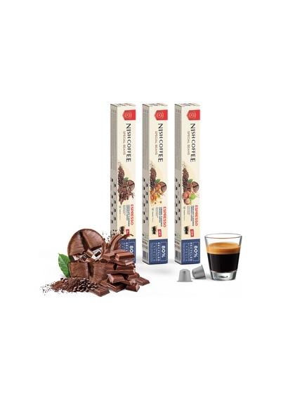 Nish Coffee Aromalı Kapsül Kahve 3'lü Set Karamel-çikolata-fındık - 30 Adet Kapsül Kahve