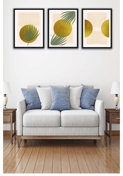 No77decor 3 Parça Renkli Bohem Tarzında Siyah Çerçeve Görünümlü Tasarım Uv Baskı Mdf Tablo Seti Dac313mdf3lu