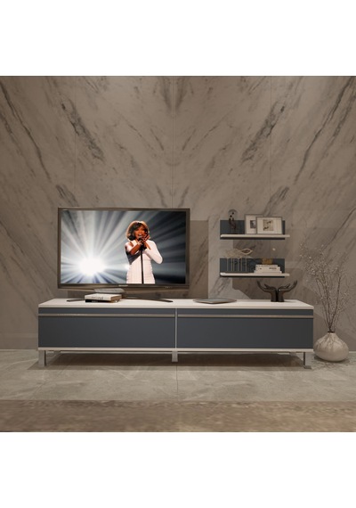 Decoraktiv Eko 4 Mdf Std Krom Ayaklı Tv Ünitesi Tv Sehpası Beyaz - Antrasit