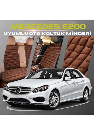 Mercedes E200 Kahverengi Tay Tüyü Cepli & Terletmez Sırtlı Oto Koltuk Minder Seti - Koruma Kılıfı  Ön & Arka Set