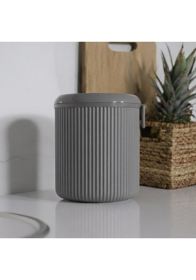 Lines Lüks Çizgili Tezgah Üstü Mutfak Çöp Kovası - Gri Kapaklı Atık Kutusu 5 Litre 3029 Gri
