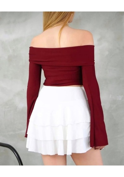 Kelebek Detaylı Madonna Bluz Bordo