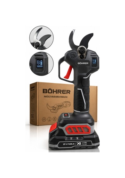 Böhrer Ba011441 Pro Seri 2 Akülü Dijital Göstergeli 30mm - Çift Kademeli Dal Budama Makası