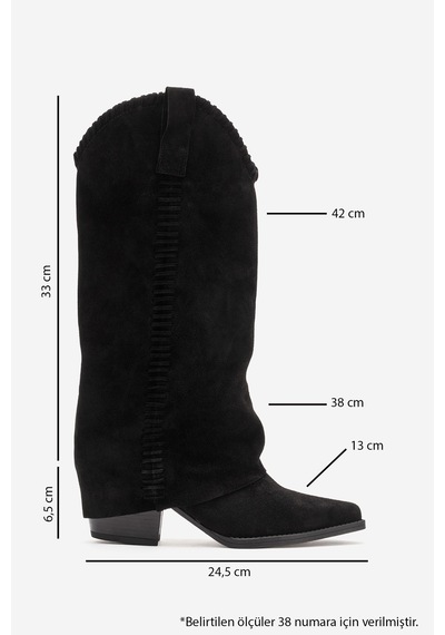 Luvishoes Tyler Siyah Süet Hakiki Deri Dikişli Kadın Western Çizme Siyah Süet
