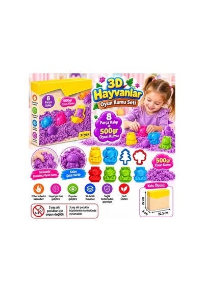Eğlenceli 3d Hayvanlar Kum Seti 500 Gr +3 Yaş