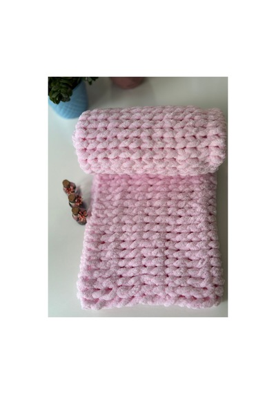El Örgü Puffy Bebek Battaniye 90x90 CM Pembe