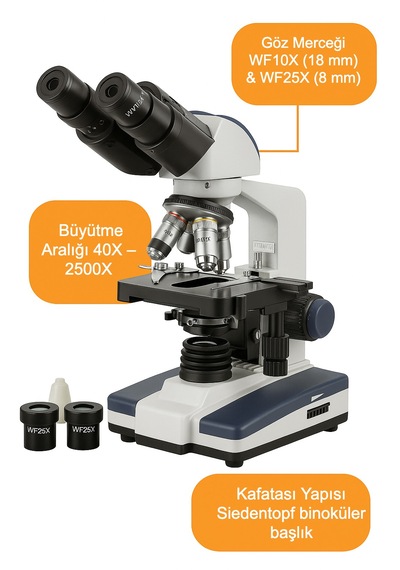 Ultra Net 2500x Mdstech Binoküler Biyolojik Laboratuvar Mikroskobu Profesyonel Kullanım