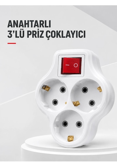 Duvar Tipi 3 Lü Priz Çoklayıcı Kablosuz Anahtarlı Kompakt Priz Adaptörü 1