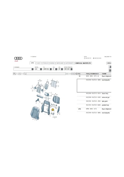 Audi A3 Koltuk Sirt Ayar Kolu Siyah 8P4881671 4Pk 478181804