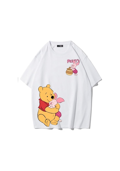 Brz Collectıon Brz Collection Unisex Oversize Pooh & Piglet T-shirt Beyaz