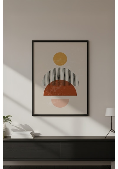 Huhuli Ahşap Siyah Çerçeveli Geometrik Desenli Modern Tablo Huhu645