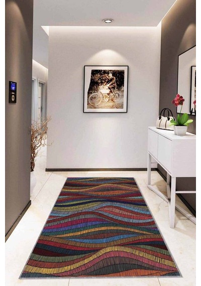 Çok Renkli Colorful Kaymaz Tabanlı Dekoratif Halı Rv250n11