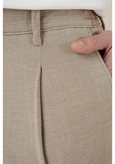 Efor Comfort Fit Gofre Dokulu Beli Lastikli Pileli Bej Jogger Pantolon P 1174 Bej