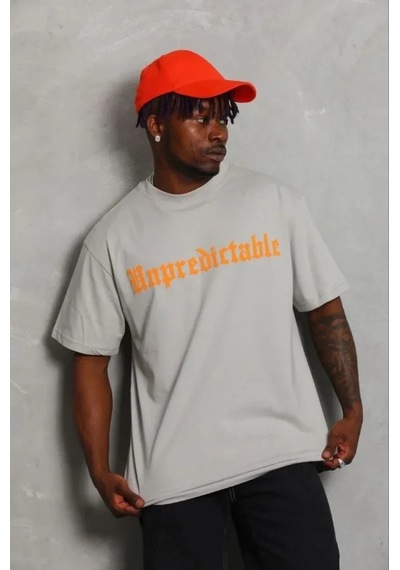 Modi Erkek Baskılı T-shirt Kısa Kol Bisiklet Yaka Regular Fit Rahat Kalıp Günlük Tişört - Gri Açık Gri