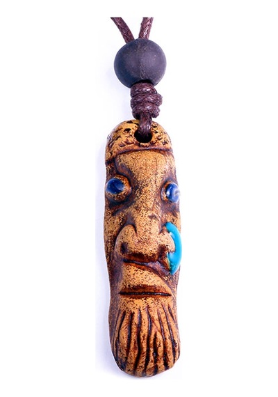 Tkly01566 Aztek Ehecatl Totem Natural Kolye Çok Renkli