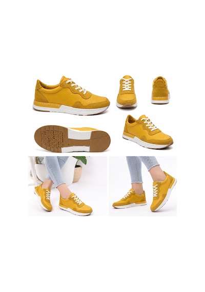 N Napa Shoe Np.7303.sarı Deri Napa Shoe Hakiki Deri Kadın Comfort Sneaker Hardal Sarısı