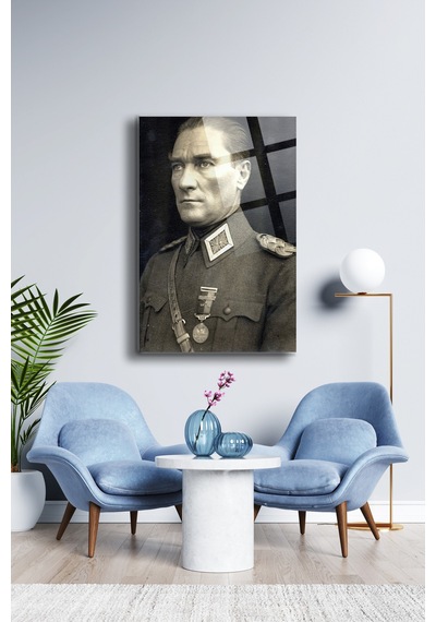 Atatürk Cam Tablo - Portre - Cam Tablo - Duvar Dekoru - Atatürk Portresi - Kaliteli Baskı Ata007 Atatürk Temalı Dekoratif Duvar Tablosu, Salon, Ofis Ve Çalışma Alanı Dekoru,
