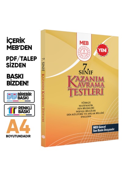 7.sınıf Meb Örnek Soru Bankası Ve Kazanım Kavrama Testleri 4lü Set Renkli Baskı Baskı Ücreti