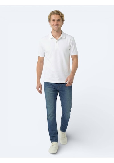 Kip Beyaz Düz Polo Yaka Pamuk Karışımlı T-shirt Beyaz