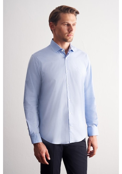 İmza Mavi Yarım İtalyan Yaka Uzun Kol Slim Fit Pamuklu Gömlek 1004255189 Mavi