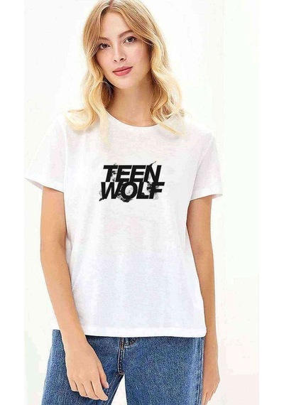 Teen Wolf Logo Baskılı Beyaz Kadın Tshirt