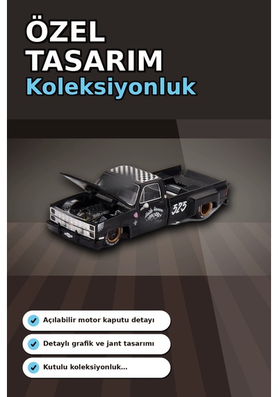 Hot Rod Tasarımlı 1/64 Chevrolet Silverado Dually Diecast Model Araba - Tekli Kutu Bx-313351