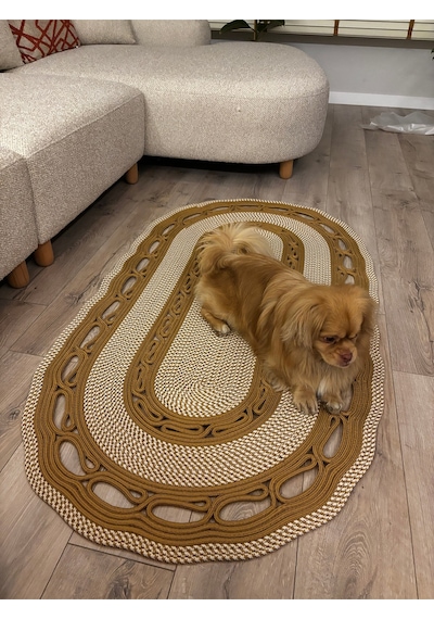 Mavaux Sarmaşık Model Oval Hasır Görünümlü Jüt Kilim Paspas Halı Jüt