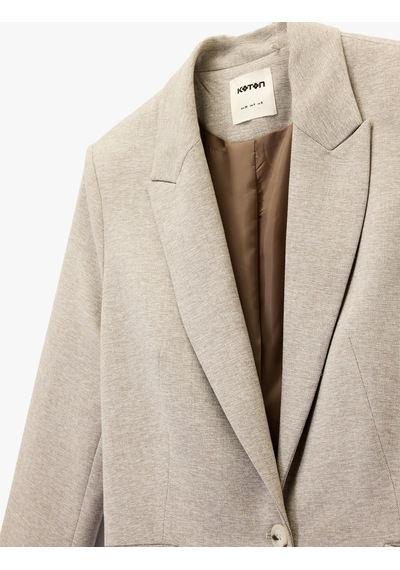 Koton Düğmeli Uzun Kollu Cepli Ekstra Uzun Blazer Ceket Bej 6wak50031uw Ekru