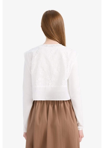 DeFacto Bisiklet Yaka Bağcıklı Brode Blazer Yelek E7969AX25SMWT34 Beyaz