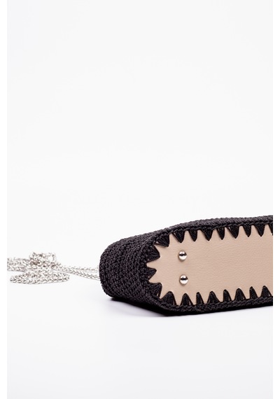 Fabric Craft Bag Omuz Çanta Floş İplik Metal Askılı Siyah - Gümüş