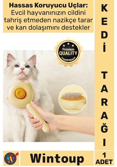 Tarak Kedi Köpek Tüy Bakım Fırçası Pati Tasarımlı Otomatik Temizlenen Şık Pet Evcil Hayvan Tarağı